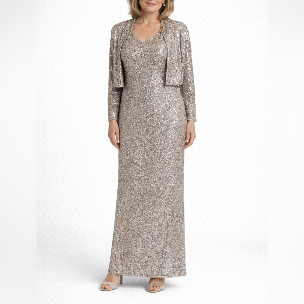 Laura Petite Shimmer Gown & Bolero Set Champagne Mauve Size 8/10P